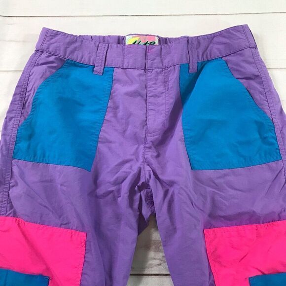 Alab Women Large Colorful Pink Purple Nylon Track Colorblock Pants - Picture 3 of 13